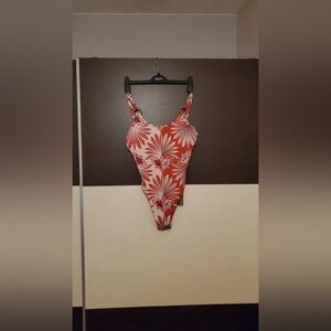Floral Red and White Swimsuit